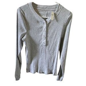 Aerie Gray Ribbed Long Sleeve Top